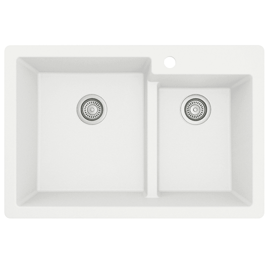 QT-811 Quartz Top Mount Large/Small Bowl Kitchen Sink, 33" x 22" x 9", White