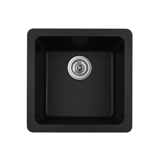 QAR-690 Quartz Undermount Single Bowl Bar/Prep Sink, 16-5/8" x 16-5/8" x 8-1/4", Black