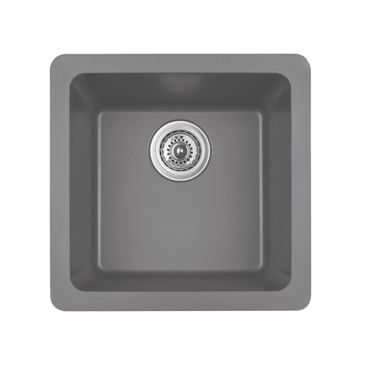 QAR-690 Quartz Undermount Single Bowl Bar/Prep Sink, 16-5/8" x 16-5/8" x 8-1/4", Gray