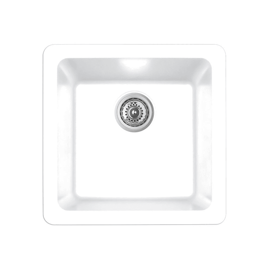 QAR-690 Quartz Undermount Single Bowl Bar/Prep Sink, 16-5/8" x 16-5/8" x 8-1/4", White