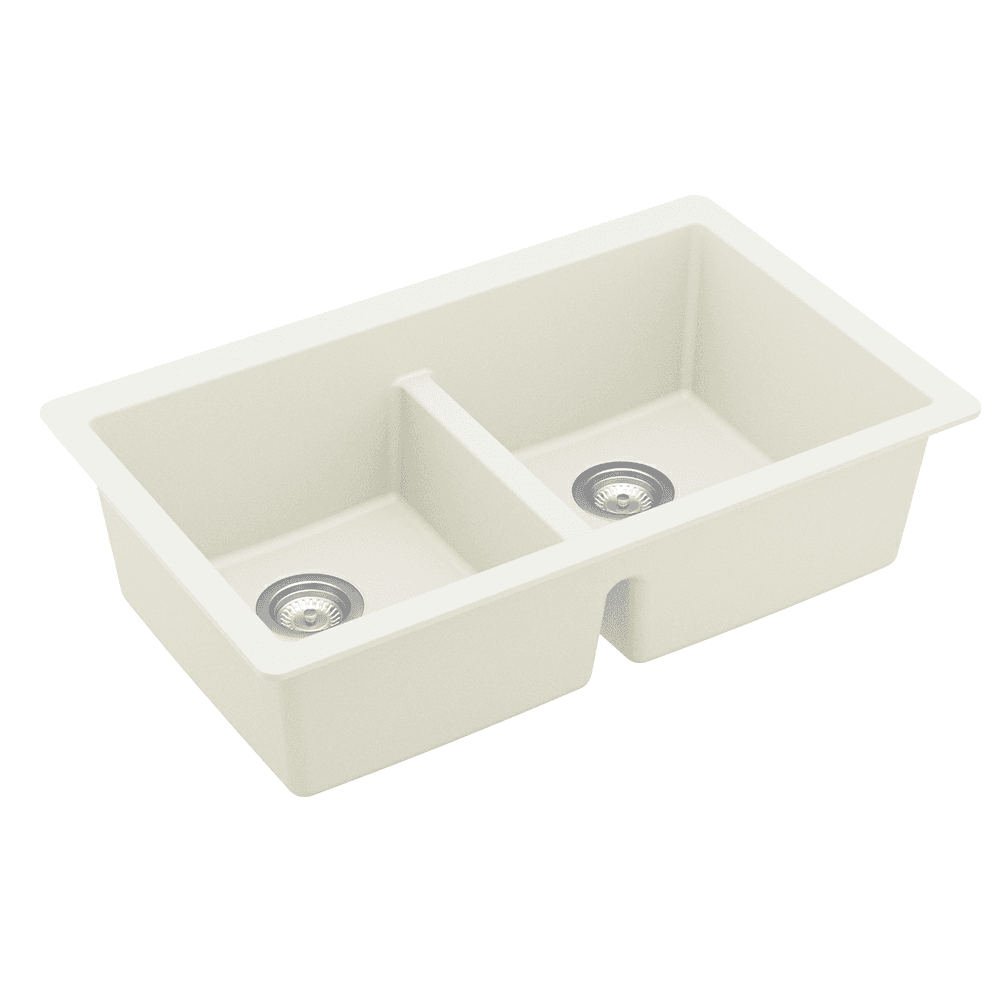 QU-810 Quartz Undermount Double Equal Bowl Kitchen Sink, 32-3/8" x 19-1/4" x 9", White