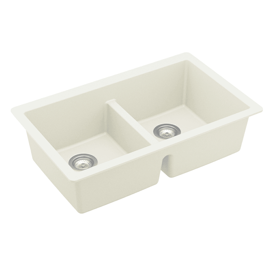 QU-810 Quartz Undermount Double Equal Bowl Kitchen Sink, 32-3/8" x 19-1/4" x 9", White