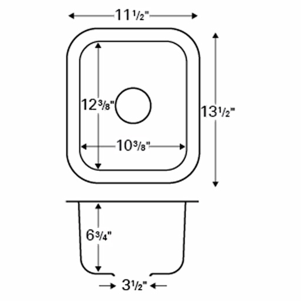 U-1113 Stainless Steel Under Mount 18G Single Bowl Bar/Prep Sink, 11-1/2" x 13-1/2" x 6-3/4"