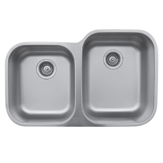 U-6040L Stainless Steel Under Mount 18G Double Bowl Kitchen Sink, 31-1/2" x 20-1/8" x 8-3/4"
