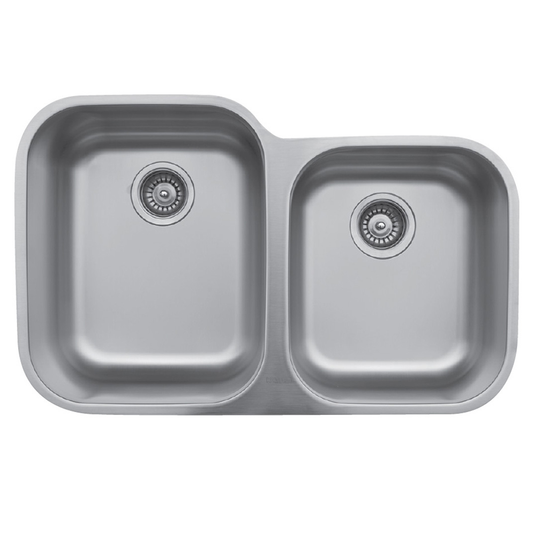 U-6040R Stainless Steel Under Mount 18G Double Bowl Kitchen Sink, 31-1/2" x 20-1/8" x 8-3/4"