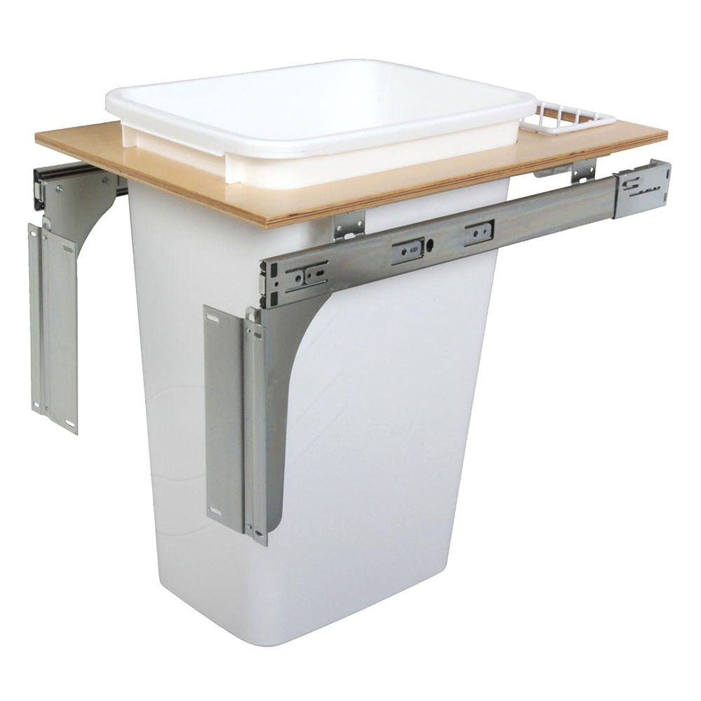 Single 50 QT Top-Mount Waste Container Pullout for 1-1/2" Face Frame, White