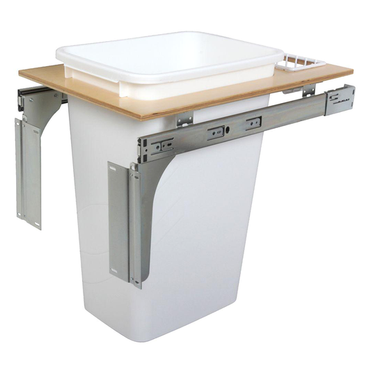 Single 50 QT Top-Mount Waste Container Pullout for 1-1/2" Face Frame, White