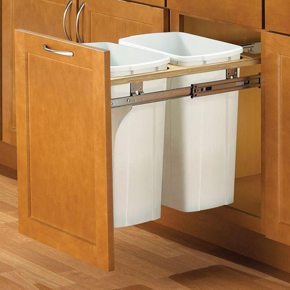 Double 35 QT Top-Mount Waste Container Pullout with 1-1/2" Face Frame for 15" Cabinet Opening, White