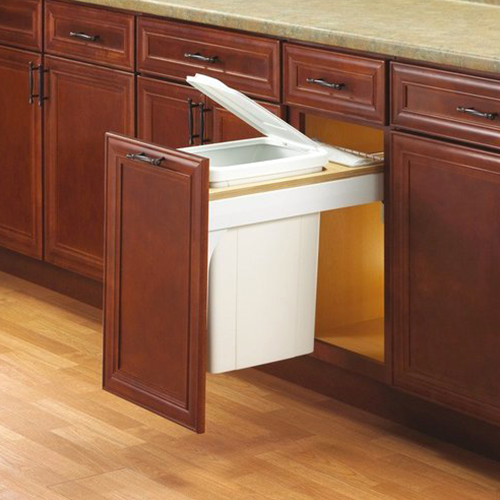 Single 35 QT Top-Mount Waste Container Pullout with Soft-Closing for 14-1/2" Opening Width, White