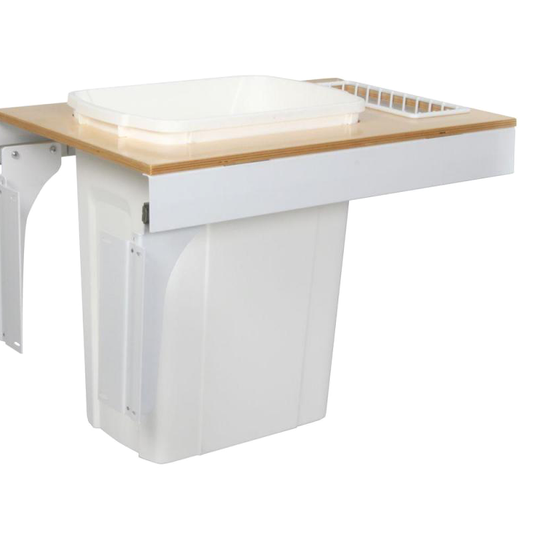 Single 35 QT Top-Mount Waste Container Pullout with Soft-Closing for 14-1/2" Opening Width, White