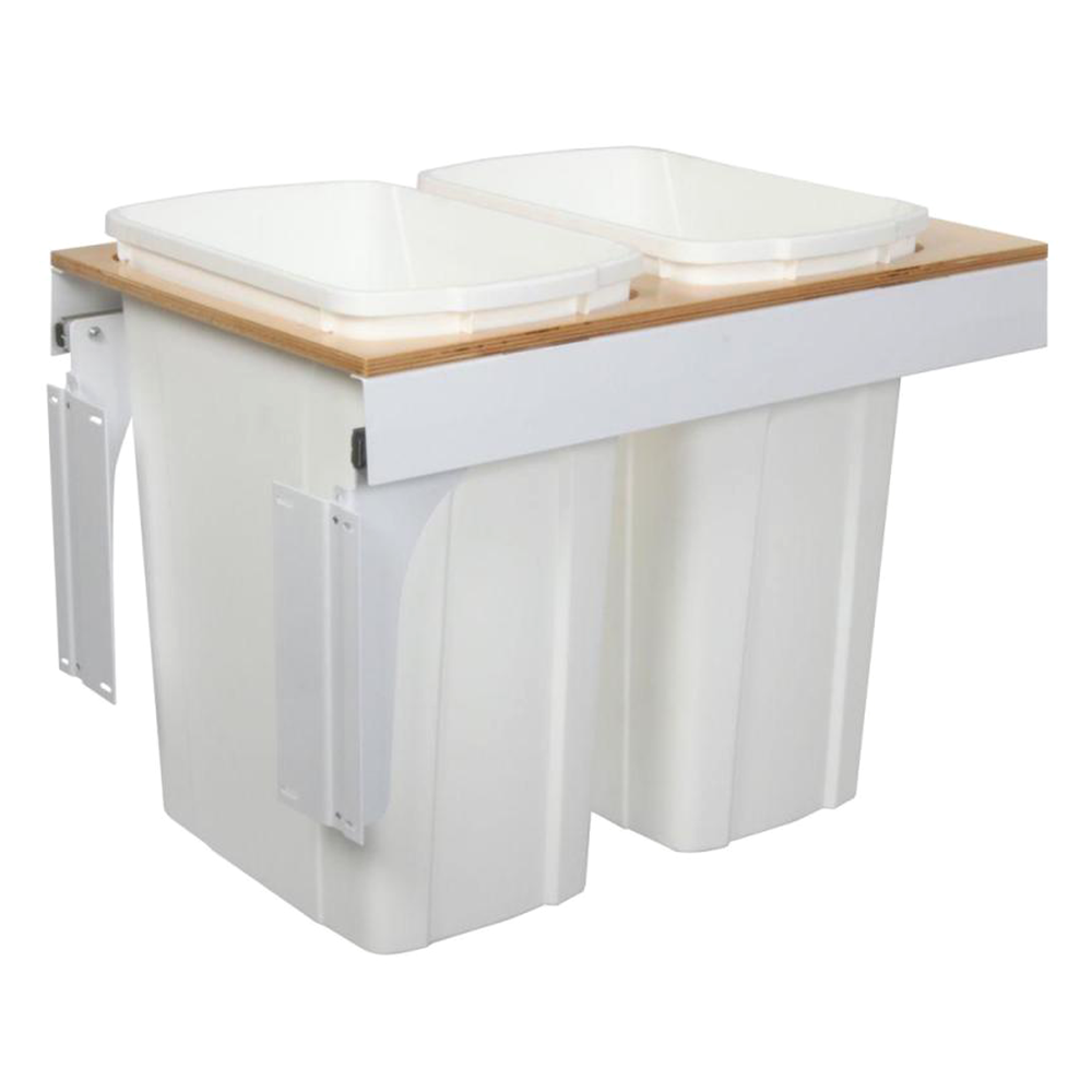 Double 35 QT Top-Mount Waste Container Pullout with Soft-Closing for 15" Width Cabinet Opening, White