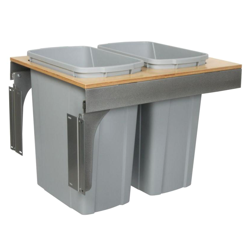 Double 35 QT Top-Mount Waste Container Pullout with Soft-Closing for 17-1/2" Width Cabinet Opening, Platinum