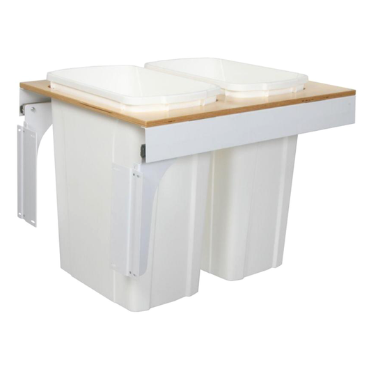 Double 35 QT Top-Mount Waste Container Pullout with Soft-Closing for 17-1/2" Width Cabinet Opening, White