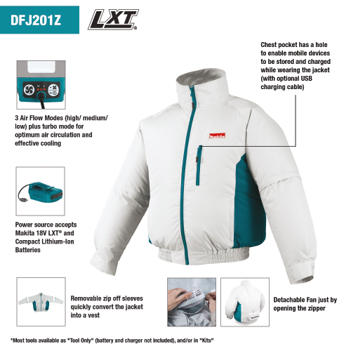 Makita DFJ201ZS 18V LXT Lithium‑Ion Cordless Fan Jacket, Jacket Only (Small)
