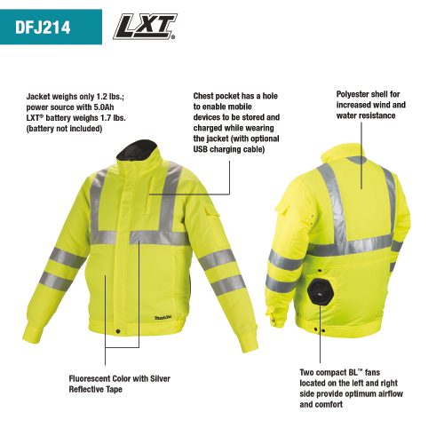 Makita DFJ214Z3XL 18V LXT Lithium‑Ion Cordless High Visibility Fan Jacket, Jacket Only (3XL)