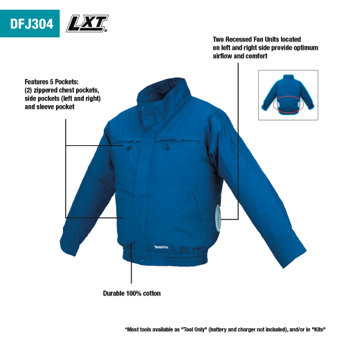 Makita DFJ304Z3XL 18V LXT Lithium‑Ion Cordless Cotton Fan Jacket, Jacket Only (3XL)
