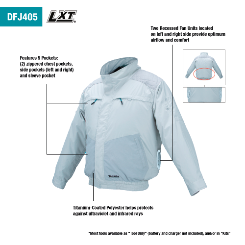 Makita DFJ405ZS 18V LXT Lithium‑Ion Cordless UV Resistant Fan Jacket, Jacket Only (S)