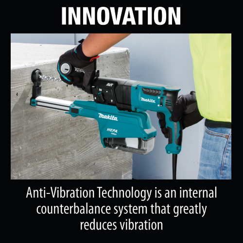 Makita HR2651 1 in. SDS‑PLUS AVT Rotary Hammer, w/ HEPA Dust Extractor (Pistol‑grip)