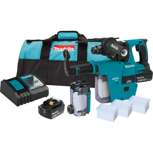 Makita XRH011TX 18 V LXT Lithium‑Ion Brushless Cordless 1 in. SDS‑PLUS Rotary Hammer Kit, w/ HEPA Dust Extractor (5.0Ah)