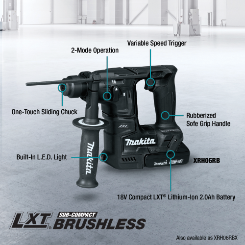 Makita XRH06RB 18 V LXT Lithium‑Ion Sub‑Compact Brushless Cordless 11/16 in. SDS‑PLUS Rotary Hammer Kit (2.0Ah)