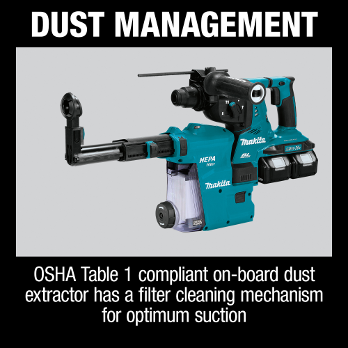 Makita XRH08PTW 36 V (18 V X2) LXT Brushless 1‑1/8 in. SDS‑PLUS AVT Rotary Hammer Kit, w/ HEPA Dust Extractor (5.0Ah)
