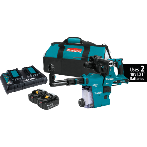 Makita XRH08PTW 36 V (18 V X2) LXT Brushless 1‑1/8 in. SDS‑PLUS AVT Rotary Hammer Kit, w/ HEPA Dust Extractor (5.0Ah)