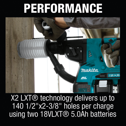 Makita XRH10PTW 36 V (18 V X2) LXT Brushless 1‑1/8 in. SDS‑PLUS AVT Rotary Hammer Kit, w/ HEPA Dust Extractor, AFT, AWS Capable (5.0Ah)
