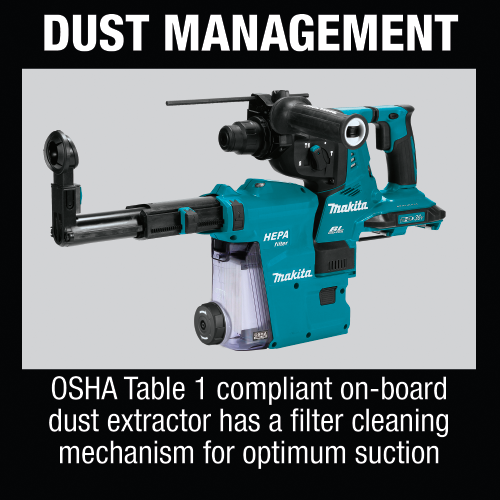 Makita XRH10ZW 36 V (18 V X2) LXT Brushless 1‑1/8 in. SDS‑PLUS AVT Rotary Hammer, w/ HEPA Dust Extractor, AFT, AWS Capable, Tool Only