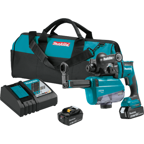 Makita XRH12TW 18 V LXT Lithium‑Ion Brushless Cordless 11/16 in. SDS‑PLUS AVT Rotary Hammer Kit, w/ HEPA Dust Extractor, AWS Capable (5.0Ah)