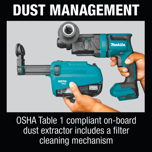 Makita XRH12ZW 18 V LXT Lithium‑Ion Brushless Cordless 11/16 in. SDS‑PLUS AVT Rotary Hammer, w/ HEPA Dust Extractor, AWS Capable, Tool Only