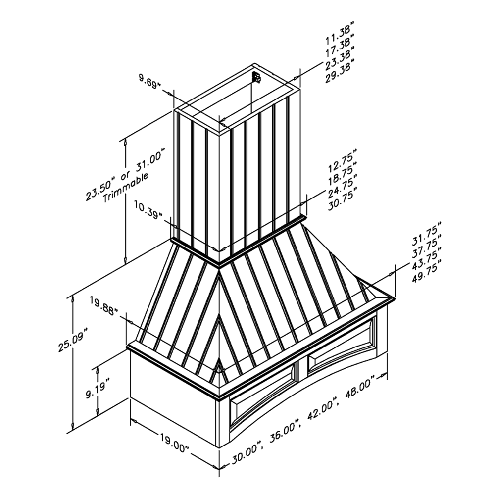 36" Silver-Metallic Straight Range Hood with SUT90870M Sirius Compactible Liner, Hickory