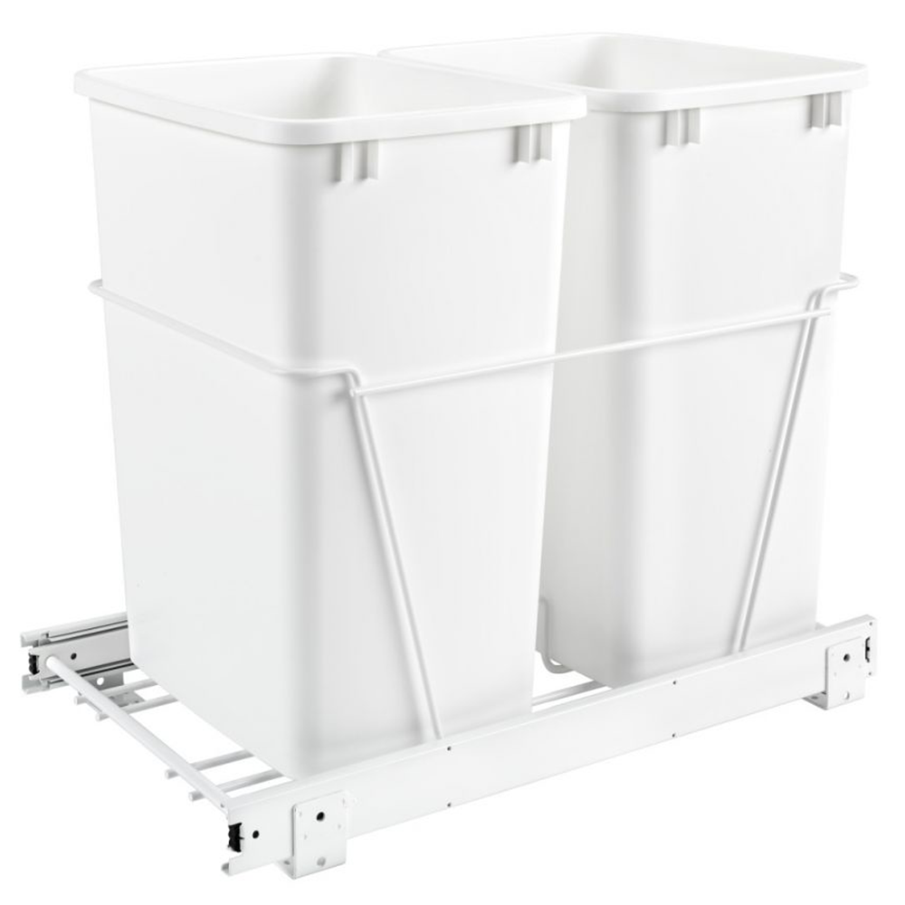 Double Bin 35 QT Bottom-Mount Waste Container Pullout with Full-Extension for 14-1/2" Cabinet Opening, White