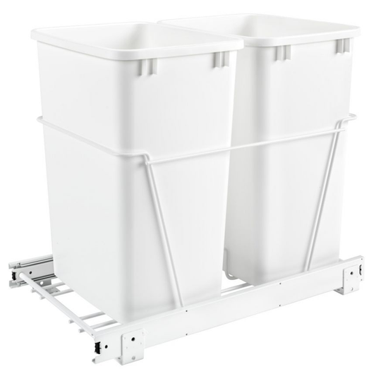 Double Bin 35 QT Bottom-Mount Waste Container Pullout with Full-Extension for 14-1/2" Cabinet Opening, White