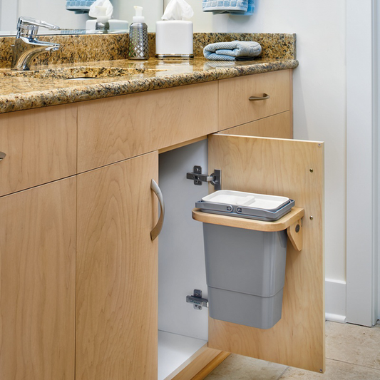8 QT Single Vanity Door-Mount Waste Container for 12" Cabinet Opening, Metallic Silver