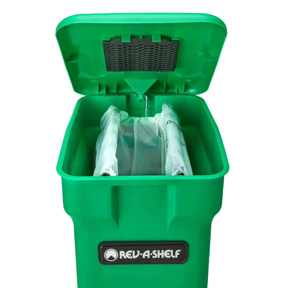 Double 35 QT Bottom-Mount Waste Container Pullout with Soft-Closing, Green/White