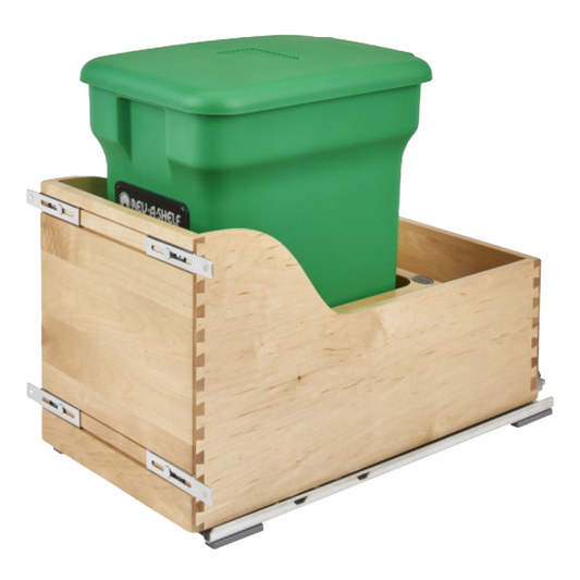 Single 24 QT Bottom-Mount Waste Container Pullout with BLUMOTION Soft-Closing, Green
