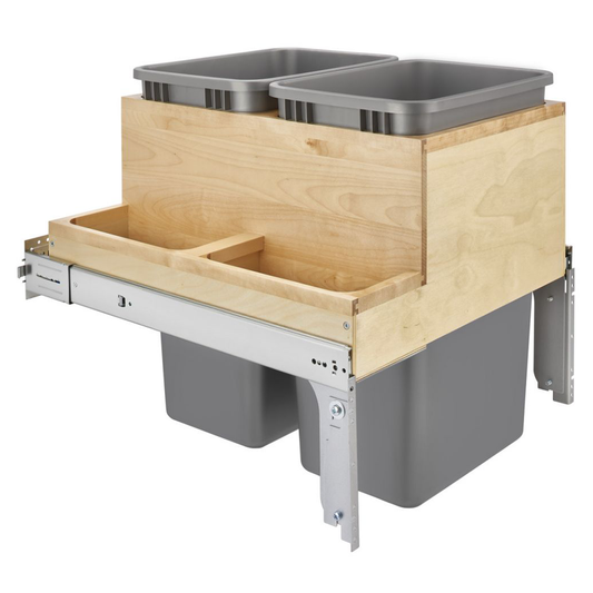 Double Bin 50 QT Top-Mount Waste Container Pullout with Soft-Closing Slides, Silver, 21"