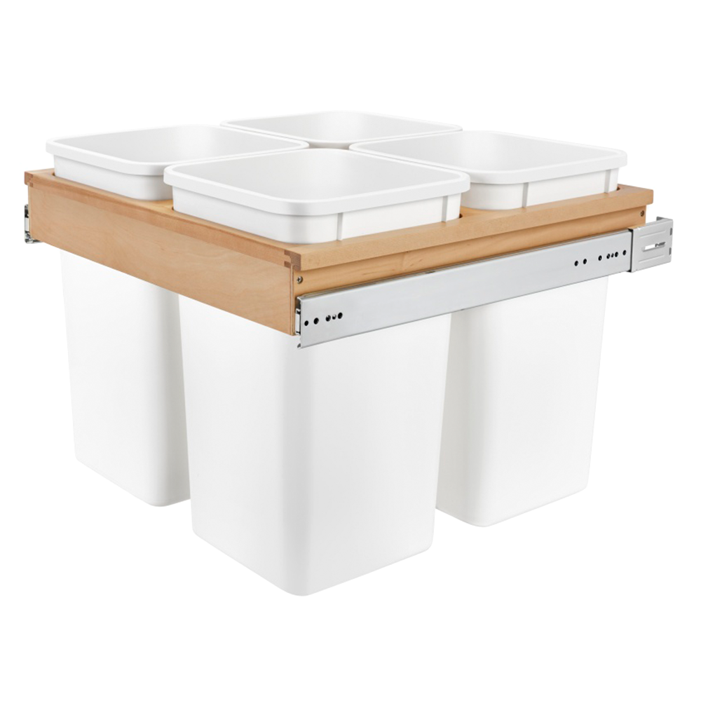 Four Bin 27 Qt Top-Mount Waste Container Pullout for 1-1/2" Face Frame, White
