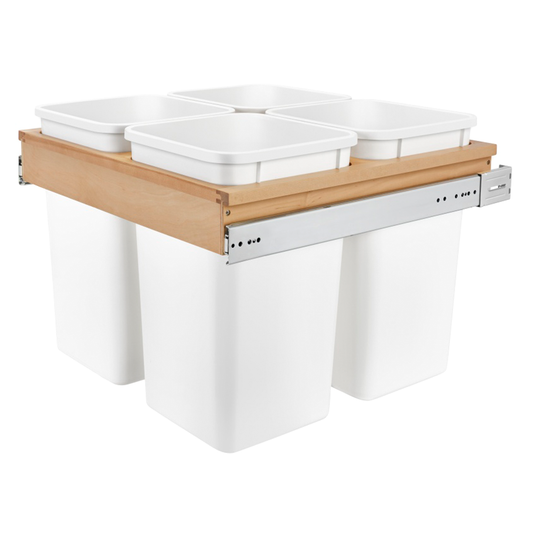Four Bin 27 Qt Top-Mount Waste Container Pullout for 1-1/2" Face Frame, White