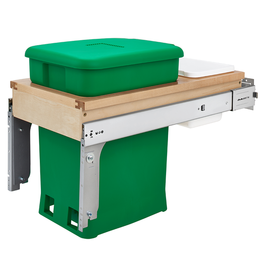 Single 6 Gallon Top-Mount Compost Waste Container Pullout with Soft-Closing for 12" Opening Width, Green