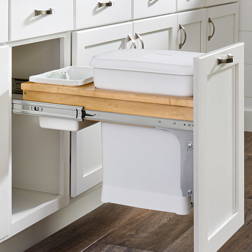 Single 6 Gallon Top-Mount Compost Waste Container Pullout with 35 Qt Bin, White