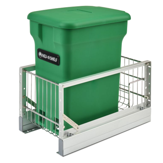 Single 24 QT Bottom-Mount Waste Container Pullout with Soft-Closing, Green