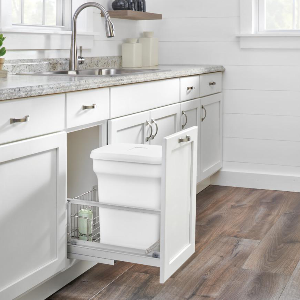 Single 24 QT Bottom-Mount Waste Container Pullout with Soft-Closing, Green