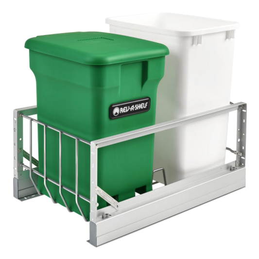Double 35 QT Bottom-Mount Waste Container Pullout with Soft-Closing, Green