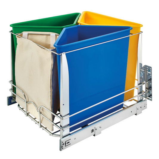 Triple Bin 25 QT Recycle Center with Soft-Closing Slides, Yellow/Blue/Green