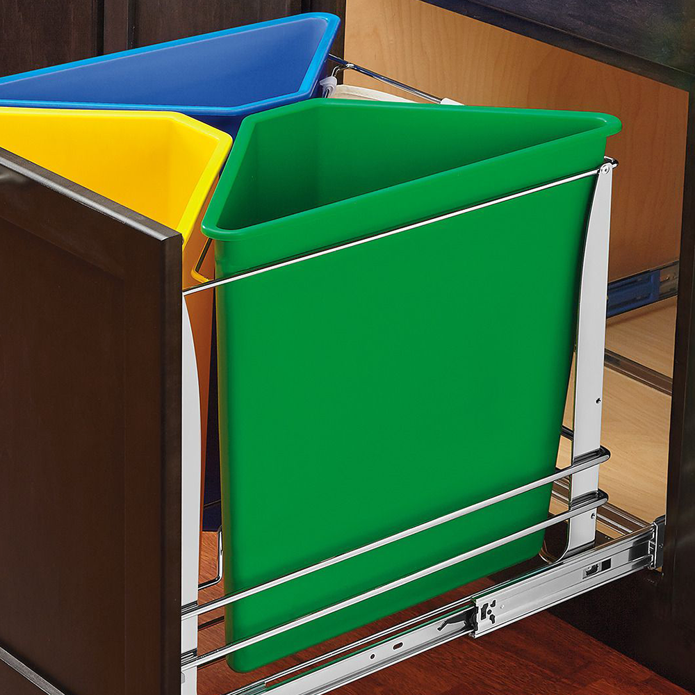 Triple Bin 25 QT Recycle Center with Soft-Closing Slides, White
