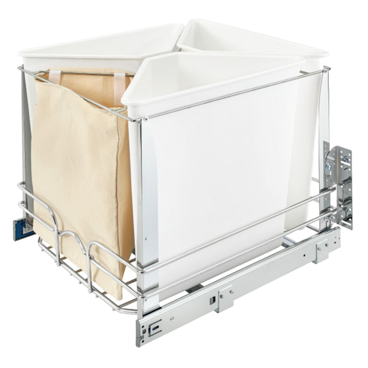 Triple Bin 25 QT Recycle Center with Soft-Closing Slides, White
