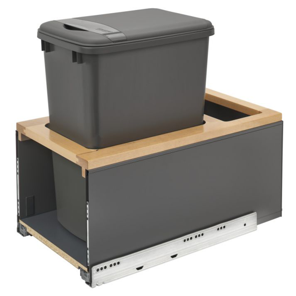 Single Bin 35 QT Bottom-Mount LEGRABOX Waste Container Pullout with BLUMOTION Soft-Closing Slides, Orion Gray/Natural Maple