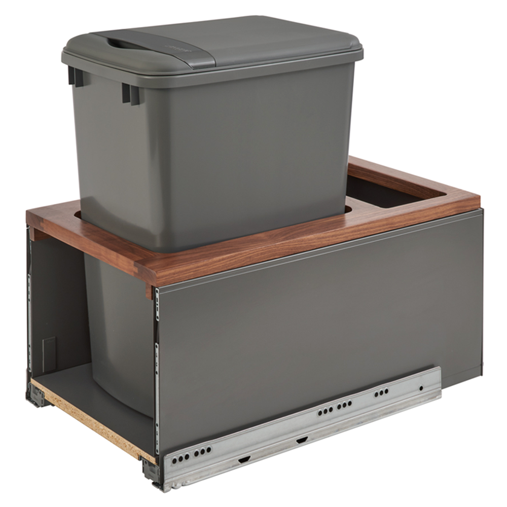 Single Bin 35 QT Bottom-Mount LEGRABOX Waste Container Pullout with BLUMOTION Soft-Closing Slides, Orion Gray/Natural Maple