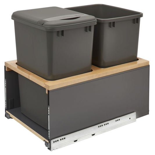 Double 35 QT Bottom-Mount LEGRABOX Pull Out Waste Container with BLUMOTION Soft-Closing, Orion Gray/Natural Maple